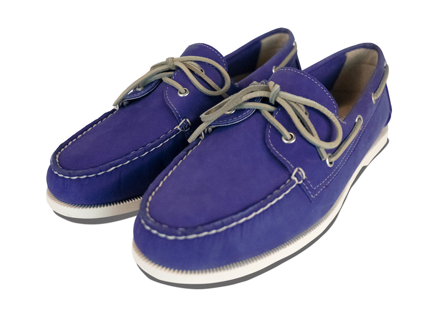royal purple leather boat shoes pair