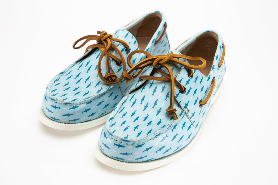 The Pink and Blue Sharks Boat Shoe