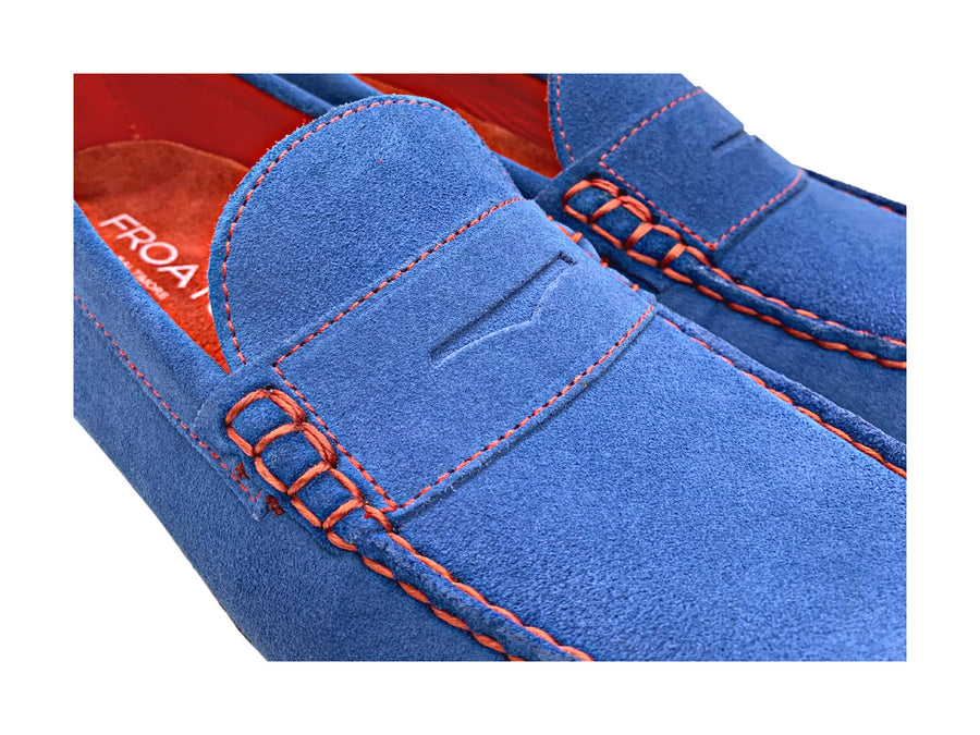 blue penny loafers detail