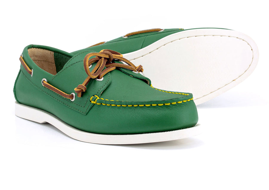 kelly green leather boat shoes outsole