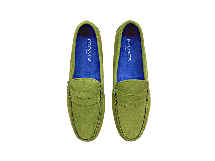 green penny loafers pair