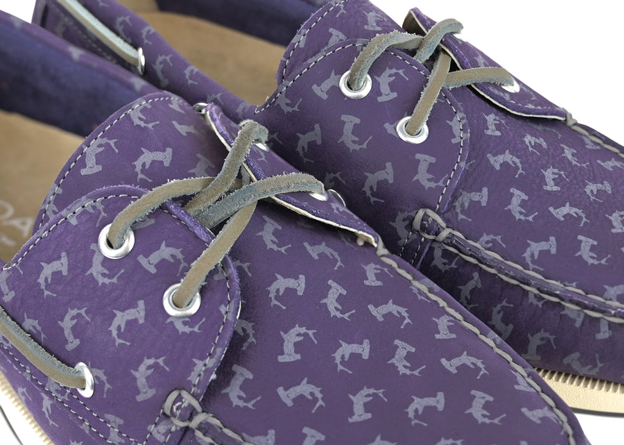 purple boat shoes detail
