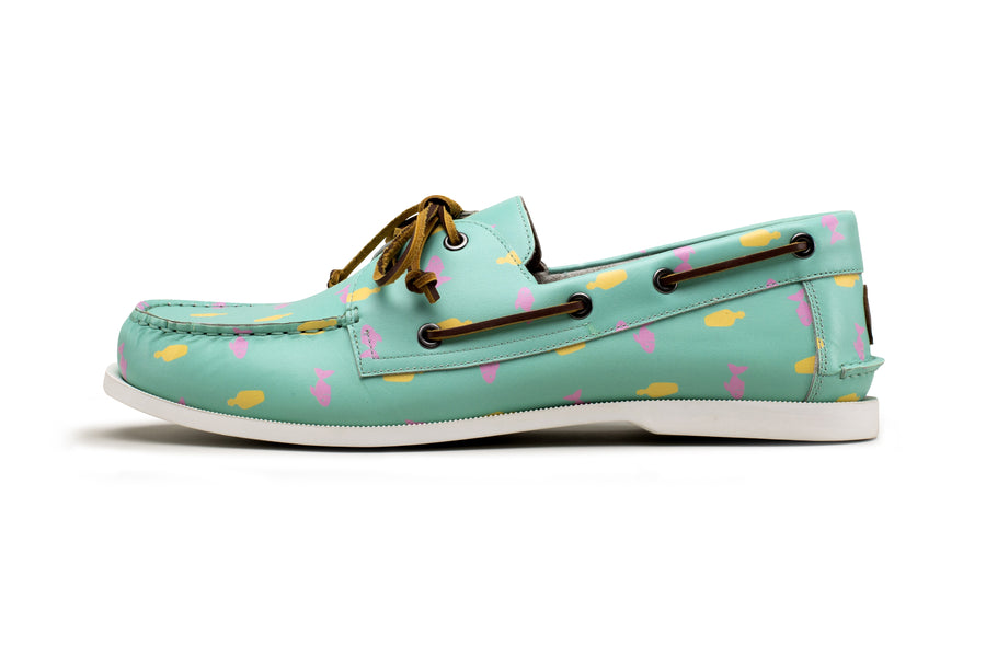 Sea blue patterned boat shoe